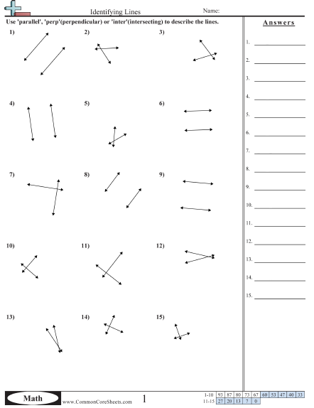 Lines Worksheets - Perpendicular, Parallel & Intersecting  worksheet